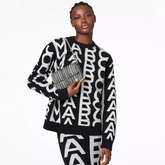 NEW MARC JABOBS Logo Monogram Silver Chain Leather Crossbody Bag Black Cream - Picture 9 of 9